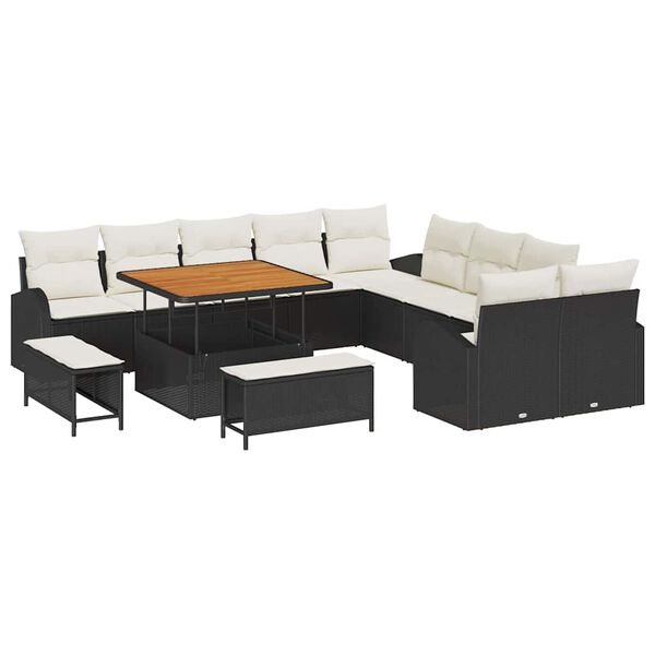 vidaXL Garten-Sofa-Set mit Kissen mit Kissen 13 pcs Schwarz und Creme