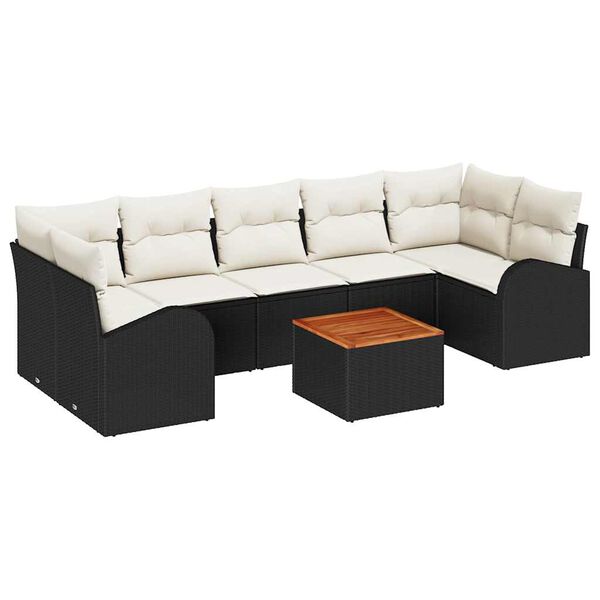 vidaXL Gartensofa-set mit Kissen 8 pcs Schwarz Poly-Rattan