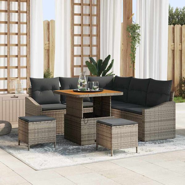 vidaXL Gartensofa-set mit Kissen mit Speicher 8 pcs Grau Poly Rattan