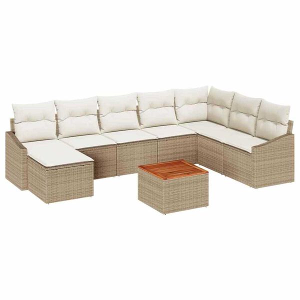 vidaXL Gartensofa-set mit Speicher 9 pcs Beige und Creme Poly-Rattan
