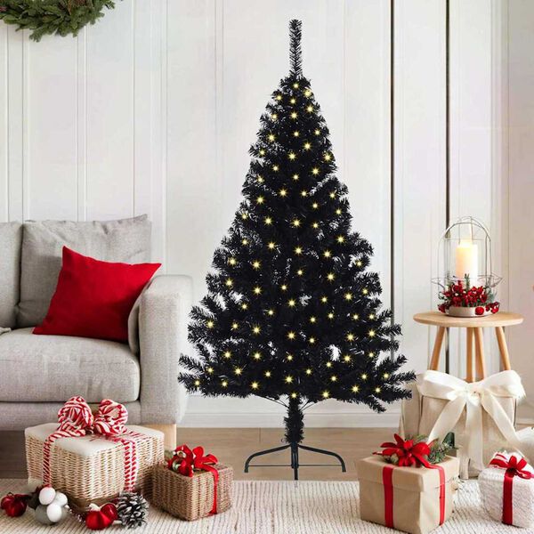 vidaXL K&uuml;nstlicher vorbeleuchteter Weihnachtsbaum Schwarz 150 cm PVC