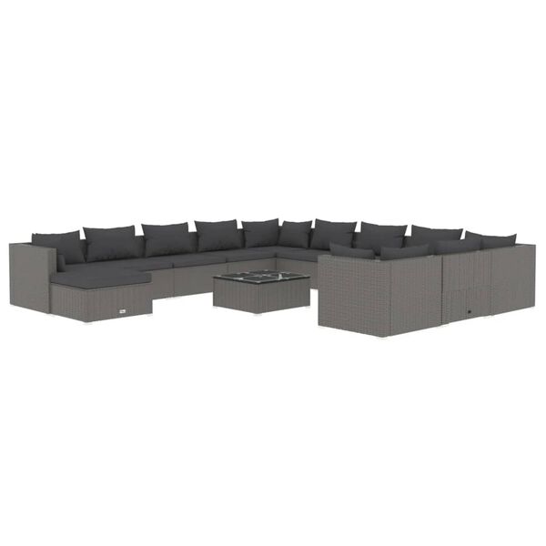 vidaXL 13-tlg. Garten-Lounge-Set mit Kissen Poly Rattan Grau