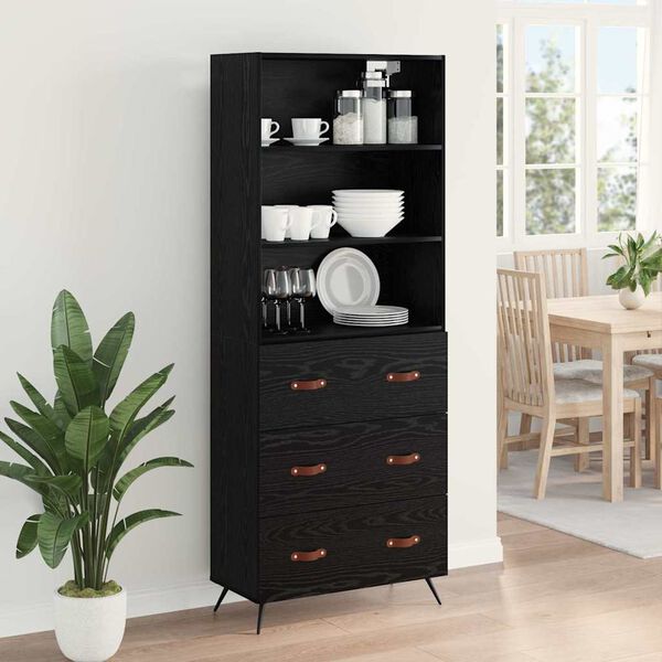 vidaXL Highboard Schwarz Eichen-Optik 69,5 x 34 x 180 cm Holzwerkstoff