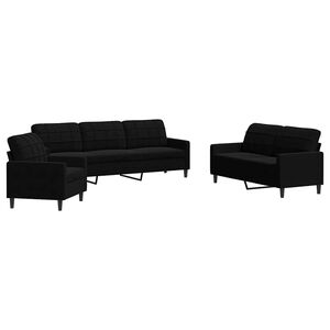 vidaXL 3-tlg. Sofagarnitur mit Kissen Schwarz Samt