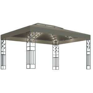 vidaXL Pavillon mit Doppeldach & LED-Lichterkette 3x4 m Taupe