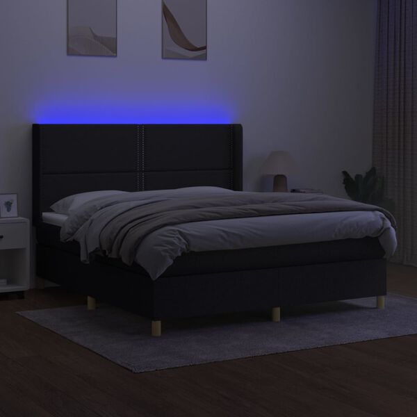vidaXL Boxspringbett mit Matratze & LED Schwarz 160x200 cm Stoff