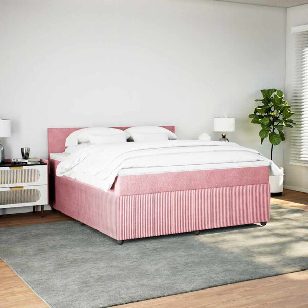 vidaXL Boxspringbett mit Matratze Rosa 180x200 cm Samt