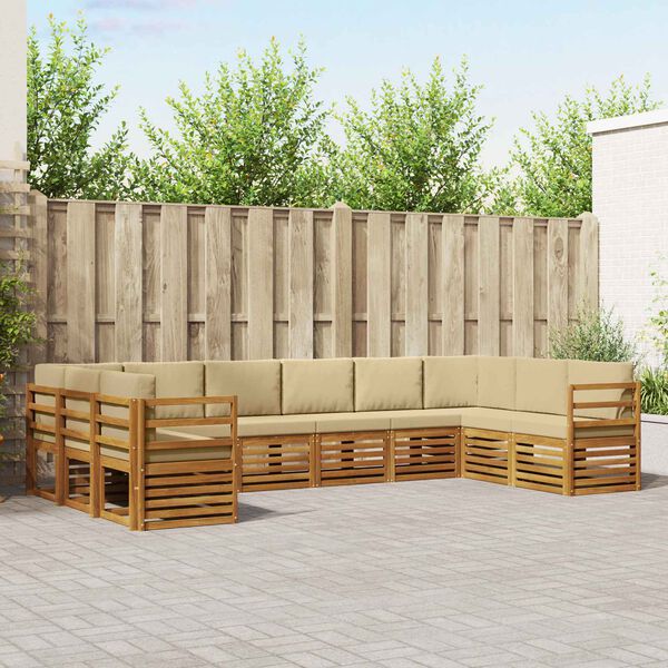 vidaXL Ecksofa Set mit Kissen 10 pcs Natur und Beige Massivholz Akazie