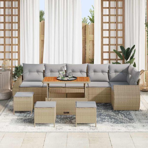 vidaXL Gartensofa-set 10 pcs Beige Poly-Rattan