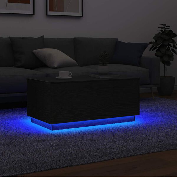 vidaXL Couchtisch mit LED-Leuchten Schwarz Eichen-Optik 90x49x40 cm