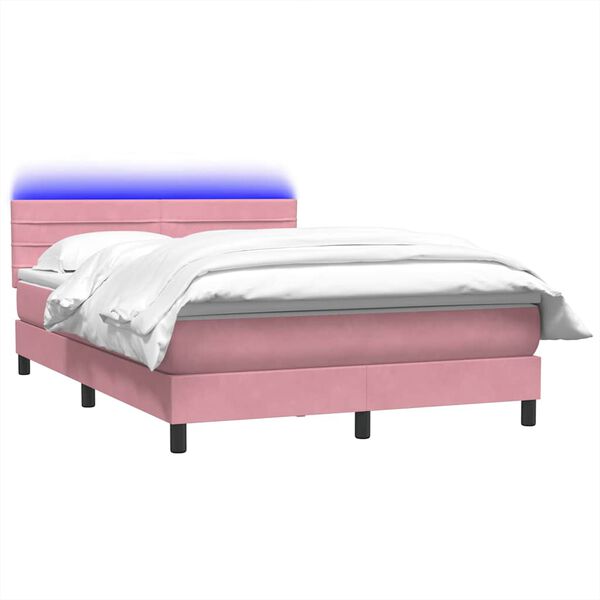 vidaXL Boxspringbett mit Matratze & LED Rosa 140x210 cm Samt