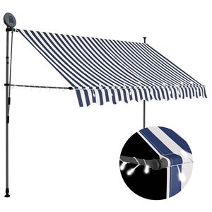 vidaXL Einziehbare Markise Handbetrieben mit LED 300 cm Blau und Wei&szlig;