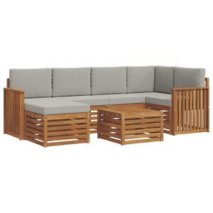 vidaXL Ecksofa Set 7 pcs Nat&uuml;rlich und Hellgrau Massivholz Akazie