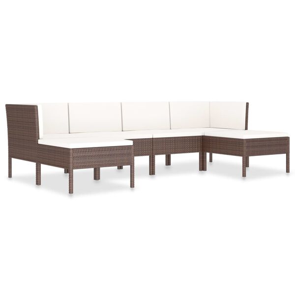 vidaXL 6-tlg. Garten-Lounge-Set mit Auflagen Poly Rattan Braun