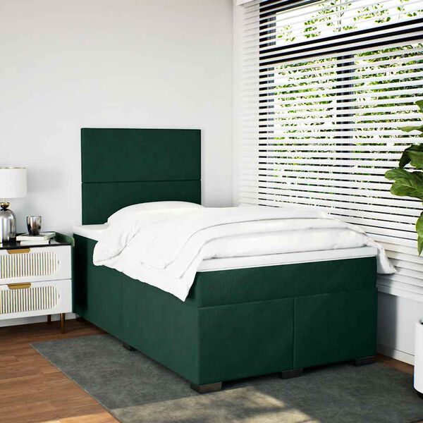 vidaXL Boxspringbett mit Matratze Dunkelgr&uuml;n 120x190 cm Samt