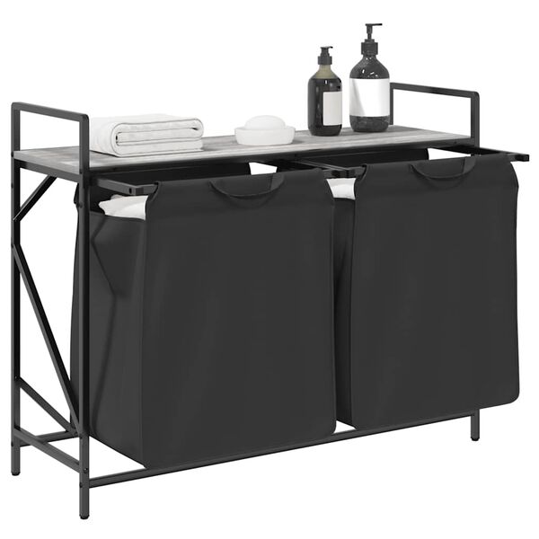 vidaXL Wäschekorb 2 Fächer mit Ablage Grau Sonoma