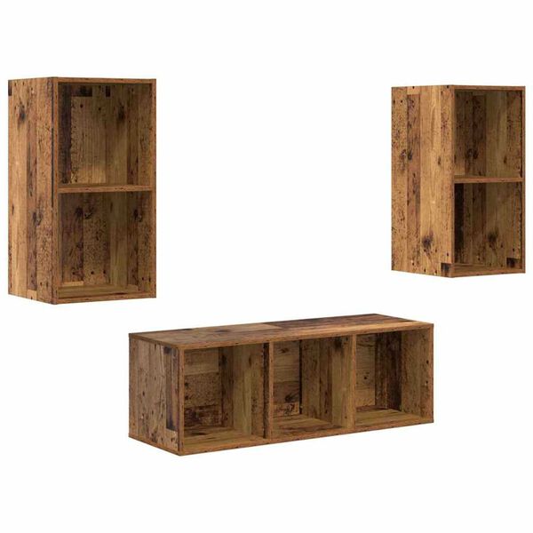 vidaXL TV-Schrankset Wandmontiert 3 pcs Altholz Holzwerkstoff