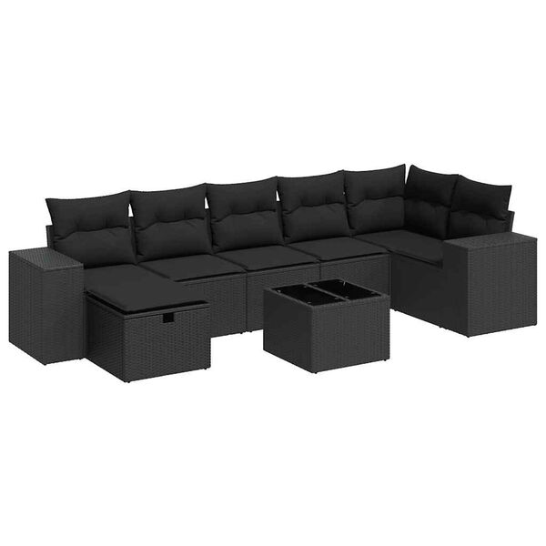 vidaXL 8-tlg. Garten-Sofagarnitur mit Kissen Schwarz Poly Rattan