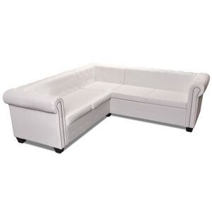 vidaXL Chesterfield-Ecksofa 5-Sitzer Kunstleder Wei&szlig;