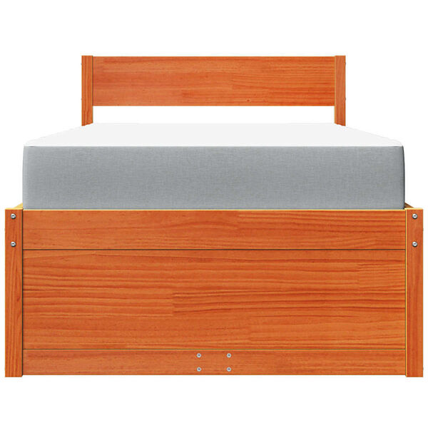 vidaXL Bett mit Schubladen und Matratze Wachsbraun 90x200 Massivholz