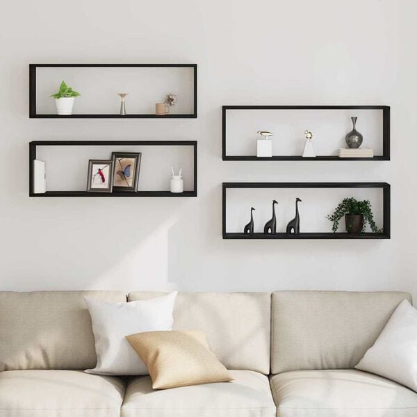 vidaXL Wandregal mit Regal 4 pcs Schwarz Eichen-Optik 80 x 15 x 26 cm