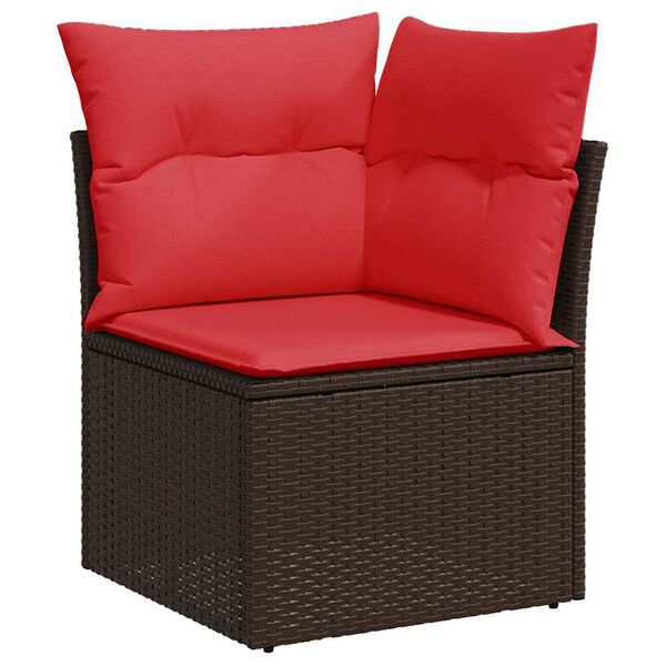 vidaXL 7-tlg. Garten-Sofagarnitur mit Kissen Braun Poly Rattan Akazie