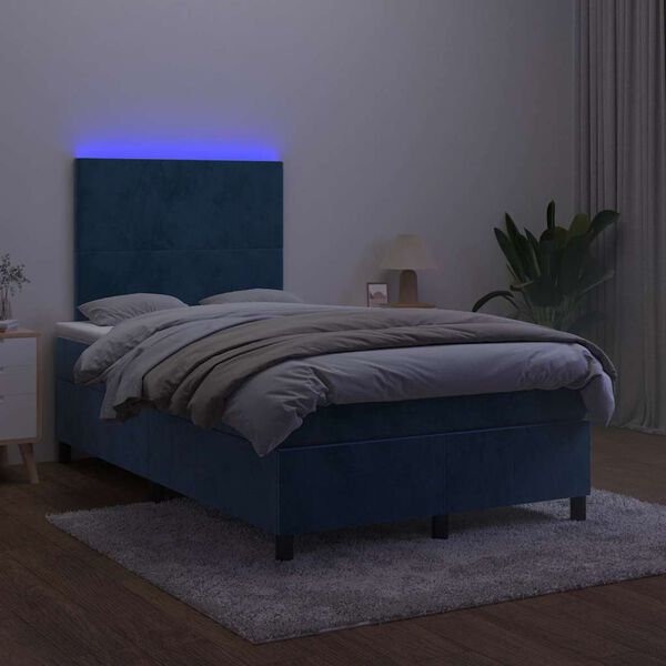 vidaXL Boxspringbett mit Matratze & LED Dunkelblau 120x190 cm Samt