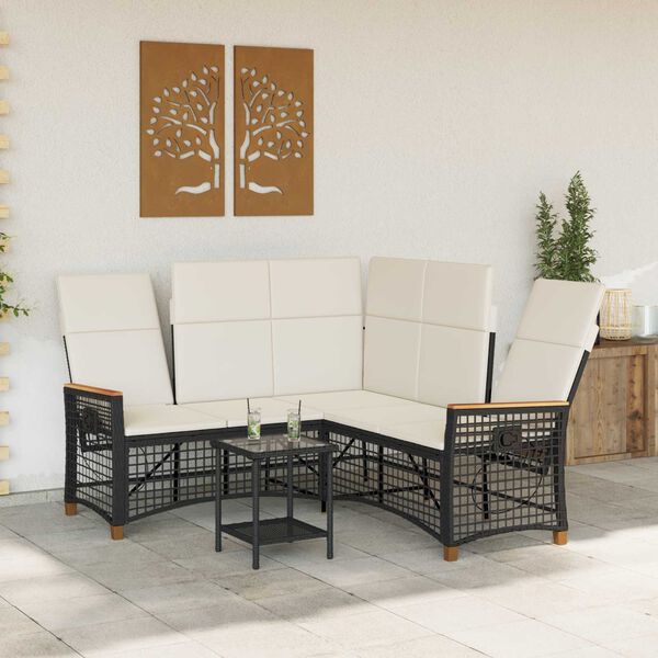 vidaXL Garten Liegesofa Set Schwarz und Cremewei&szlig; 164 x 164 x 112 cm