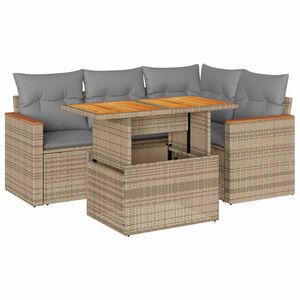 vidaXL 5-tlg. Garten-Sofagarnitur mit Kissen Beige Poly Rattan Akazie