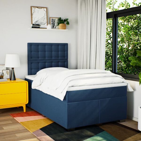 vidaXL Boxspringbett mit Matratze Blau 120x190 cm Stoff