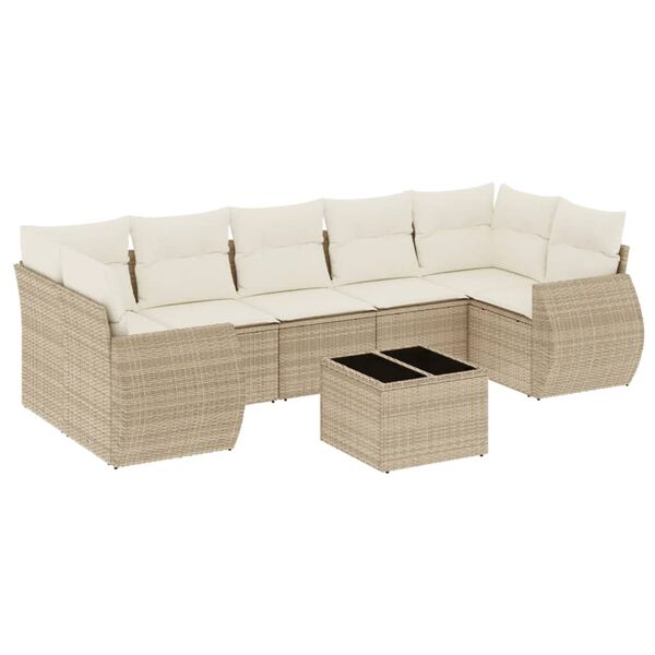 vidaXL 8-tlg. Garten-Sofagarnitur mit Kissen Beige Poly Rattan