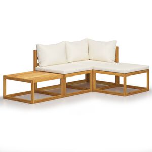 vidaXL 4-tlg. Garten-Lounge-Set mit Auflagen Creme Massivholz Akazie