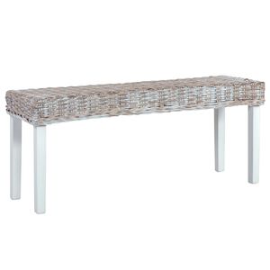 vidaXL Sitzbank 110 cm Wei&szlig; Natur Kubu-Rattan und Massivholz Mahagoni