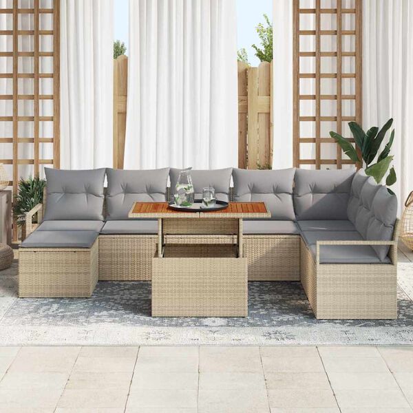 vidaXL Garten-Sofa-Set mit Kissen 9 pcs Beige und Grau