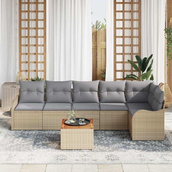 vidaXL Garten-Sofa-Set 7 pcs Beige Poly Rattan