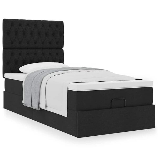 vidaXL Ottoman-Bett mit Matratze Schwarz 100x200 cm Stoff