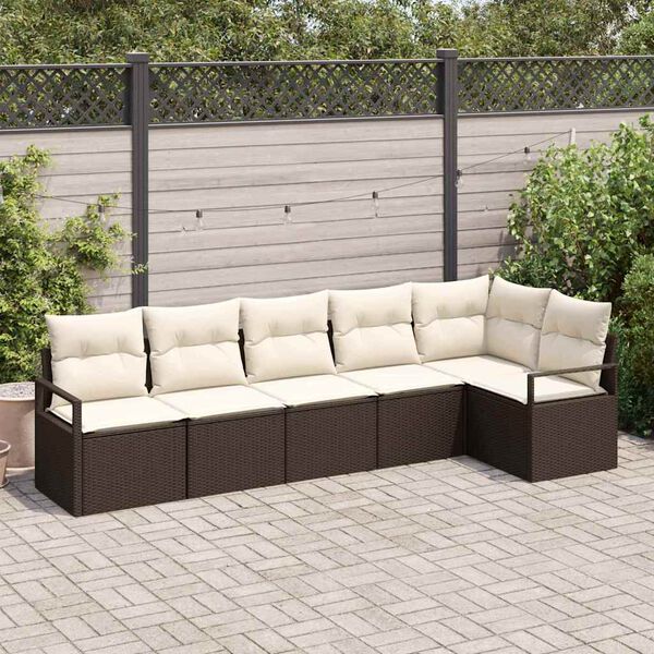 vidaXL Gartensofa-set mit Kissen 6 pcs Braun und Wei&szlig; Poly-Rattan