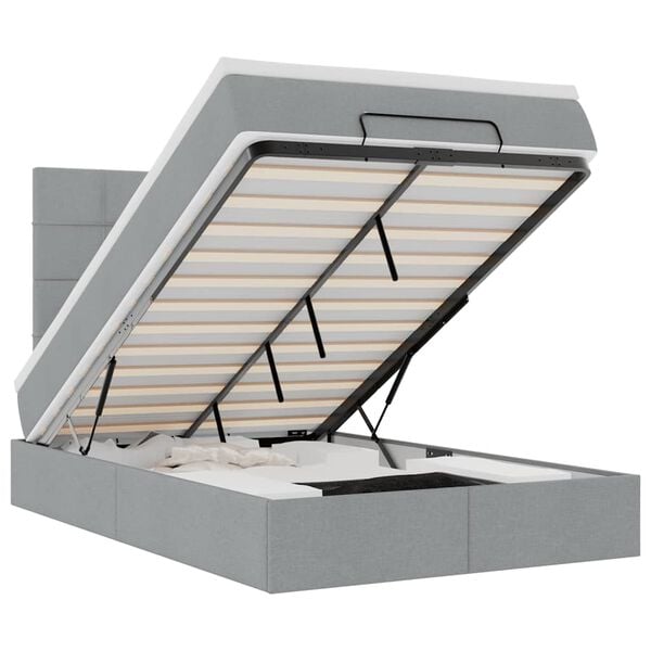 vidaXL Ottoman-Bett mit Matratze Hellgrau 120x190 cm Stoff