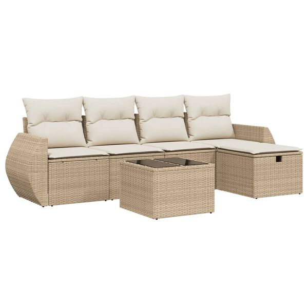 vidaXL 5-tlg. Garten-Sofagarnitur mit Kissen Beige Poly Rattan