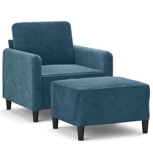 vidaXL Sessel mit Hocker Blau 60 cm Samt