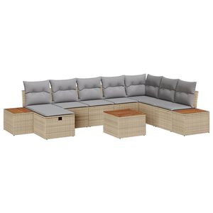 vidaXL Garten-Sofa-Set mit Kissen 9 pcs Beige Poly Rattan