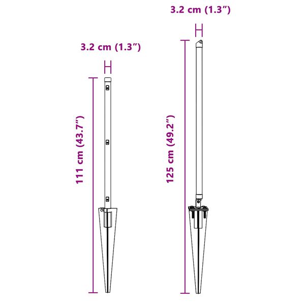 vidaXL Zaunpfosten Sonstiges 52 pcs Grau 3,2 x 3,2 x 80 cm Stahl