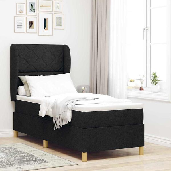 vidaXL Boxspringbett mit Matratze Dunkelgrau 90x190 cm Schwarz Stoff
