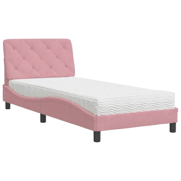 vidaXL Bett mit Matratze Rosa 90x200 cm Samt
