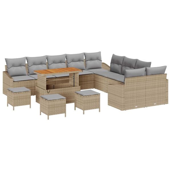 vidaXL Garten-Sofa-Set mit Kissen mit Kissen 13 pcs Beige und Hellgrau