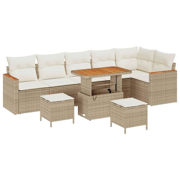 vidaXL Gartensofa-set 9 pcs Beige Poly-Rattan