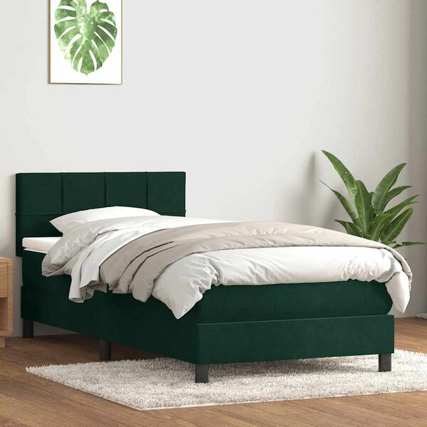 vidaXL Boxspringbett mit Matratze Dunkelgr&uuml;n 80x220 cm Samt