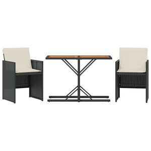 vidaXL 3-tlg. Bistro-Set mit Kissen Schwarz Poly Rattan