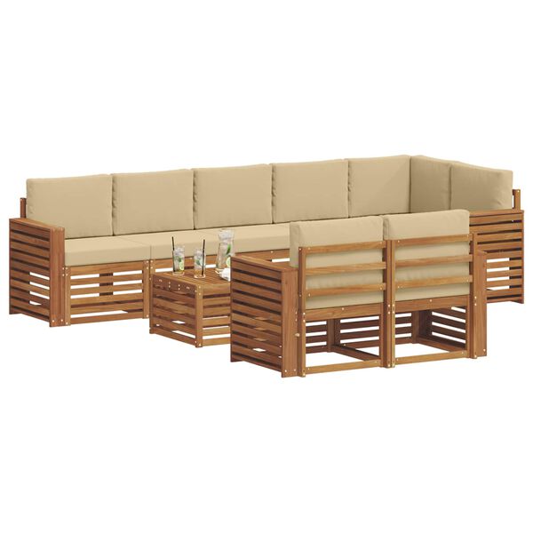 vidaXL Sofagarnituren 9 pcs Natur und Beige Massivholz Akazie