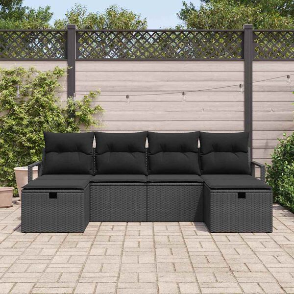 vidaXL Sofa Set mit Kissen mit Speicher 6 pcs Schwarz Poly-Rattan